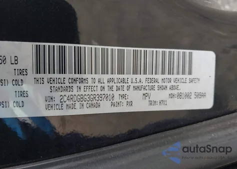 2016 Dodge Grand Caravan American Value Pkg from USA, damaged, VIN 2C4RDGBG3GR397010